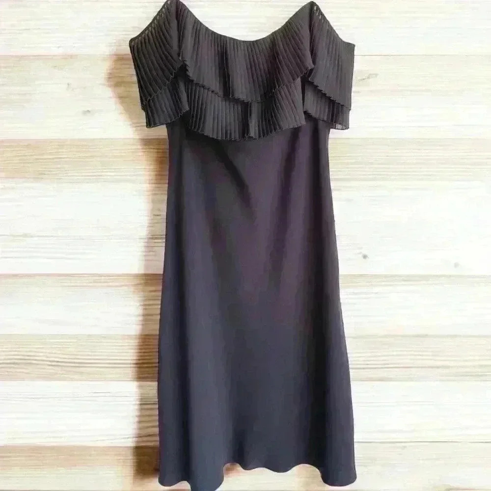 Women’s Black Off Shoulder Ruffle Midi Dress Formal Party Citrine Of Canada Sz16
